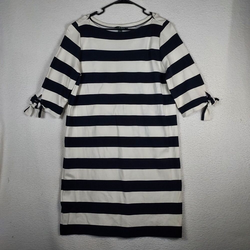 Lauren Ralph Lauren XL Stripe Shift Dress Black White Stretch Short Sleeve